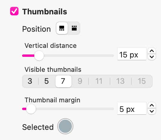 The gallery thumbnails settings