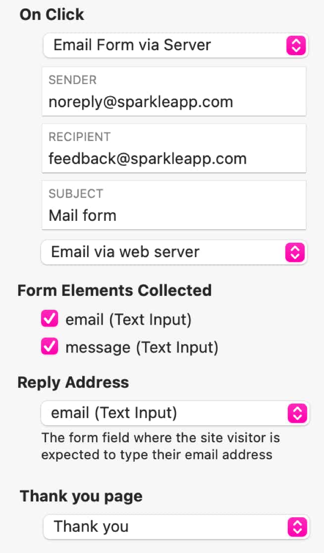 Mail form settings