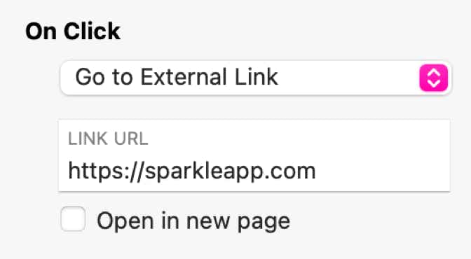 The options for an external link