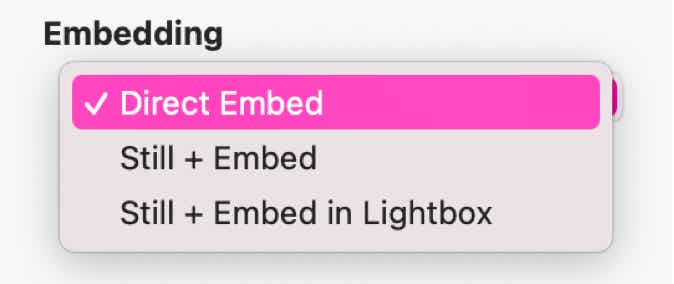 The video embedding settings